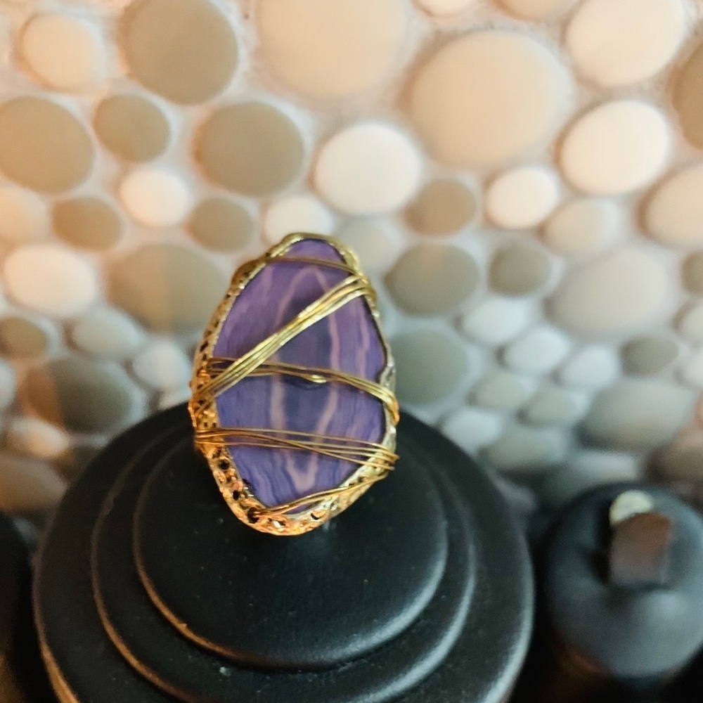 Vintage bronze ring with amethyst size 5